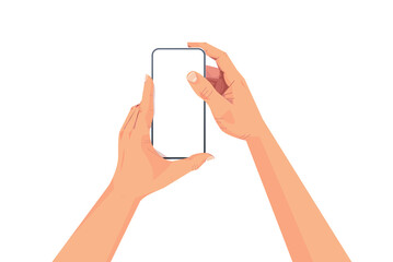Poster - human hands holding smartphone with blank touch screen using mobile phone concept isolated horizonta