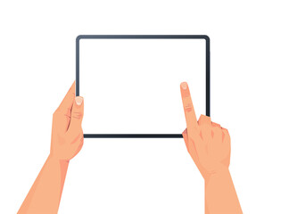 Poster - human hands holding tablet pc with blank touch screen using digital device concept isolated