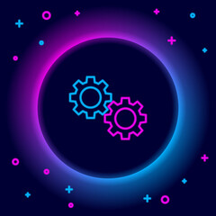 Fototapete - Glowing neon line Gear icon isolated on black background. Cogwheel gear settings sign. Cog symbol. Colorful outline concept. Vector