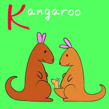 Funny Animal Family Alphabet, Letter K - Kangaroo