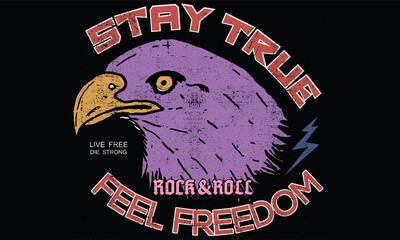 Wall Mural - Feel freedom eagle vector design. Rock and roll print design. American eagle print design for apparel and others.