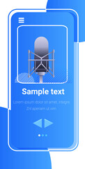 Poster - microphone icon on smartphone screen voice messages audio chat application social media online communication