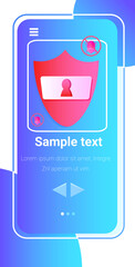 Poster - mobile app antimalware protection shield data privacy security concept vertical