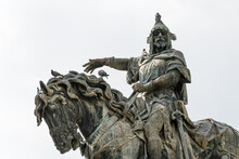 Close-up Of King Jaume I The Conqueror, Equestrian Sculpture Made In Bronze By Agapito Vallmitjana In 1891. Valencia, Spain