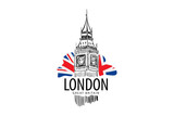Fototapeta Londyn - Vector drawing of Big Ben in London on a white background