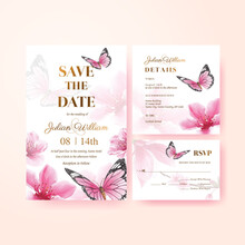 Wedding Card Template With Blossom Bird Concept Design Watercolor Illustration