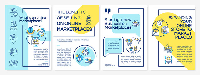 What is an online marketplace brochure template. E business ideas. Flyer, booklet, leaflet print, cover design with linear icons. Vector layouts for presentation, annual reports, advertisement pages