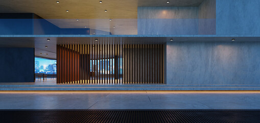 Wall Mural - Empty ground with steel pavement in front of modern buildings