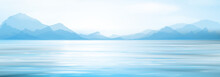 Vector Blue Sea Water And Mountains  Background.