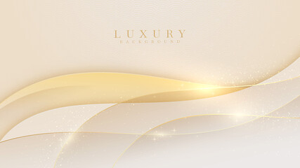 elegant cream shade background with line golden elements. realistic luxury paper cut style 3d modern