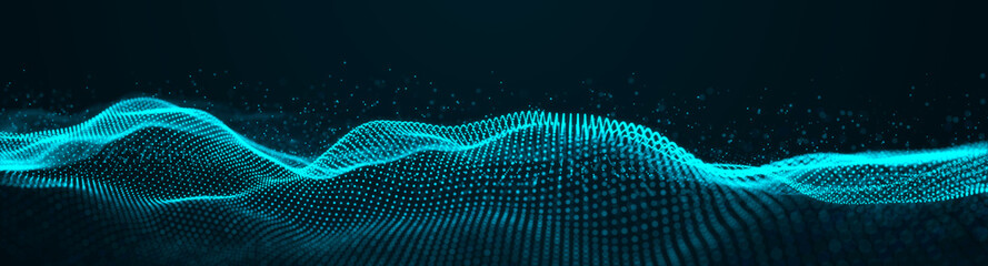Fototapete - Abstract background of points. Wave of particles. Network. Cyber structure. Big data stream. 3d rendering