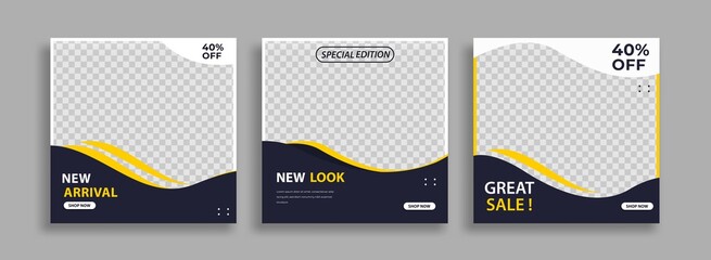Wall Mural - set of editable minimal square banner template. blue yellow white background color with geometric sh