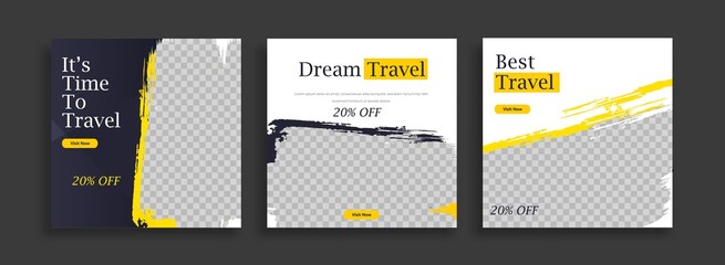 Wall Mural - set of editable minimal square banner template. blue yellow white background color with geometric sh