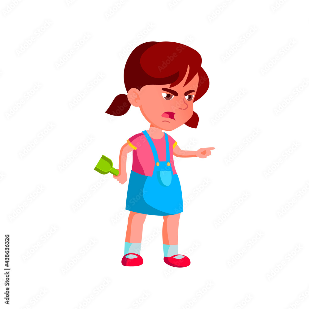 angry girl with shovel toy screaming at friend in sandbox cartoon ...