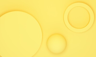 Poster - Abstract yellow background with cylindrical podium and sphere. Top view. Backdrop design for product promotion. 3d rendering