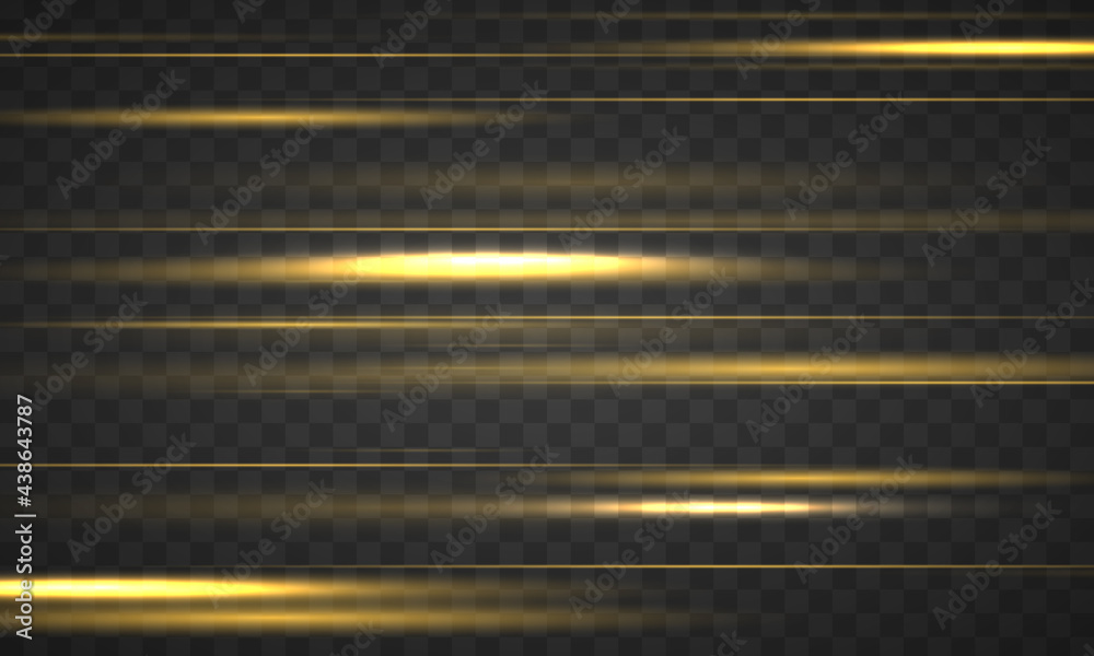 Yellow Line For Sun Rays Set of yellow horizontal rays, lens, lines. Laser beams luminous ...