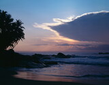 Fototapeta Zachód słońca - sea, beach, palm trees, morning mood, 