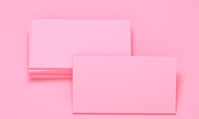 Poster - Business card mockup on a pink background. Top view. 3d rendering