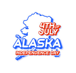 alaska state 4th of july independence day with map and USA national color 3D shape of US state Vector Illustration