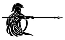 Spartan With Spear And Shield On White Background.