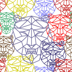 Sticker - Seamless pattern with abstract tigers on white background.