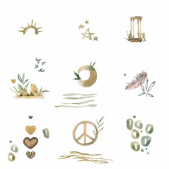 Wall Mural - Cute Collection of peacful patterns. Geometric and peace gold decor elements. Trendy wedding, invite, backgrounds and logotypes. . Isolated.