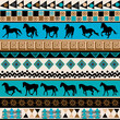 Tribal ethnic pattern with horses silhouettes and traditional symbols