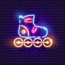 Roller Skates Neon Icon. Vector Illustration For Design. Sports Concept. Street Sports Sign. Active Lifestyle. Rollerblading