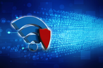 Poster - 3d illustration WiFi symbol with shield