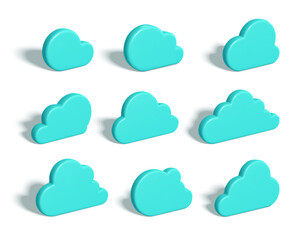 Wall Mural - 3d render cloud. blue plastic cloud with shadow isolated on white background. vector illustration