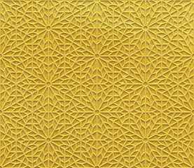 Wall Mural - Golden yellow geometric pattern in Arabic style, Soft emboss background