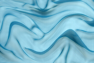 Wall Mural - Blue fabric waves background textured close up of a textile background