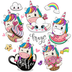 Wall Mural - cartoon unicorns isolated on a white background