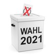 Wahl 2021 - Wahlurne und Stimmzettel
