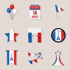 Wall Mural - Happy bastille day icon set