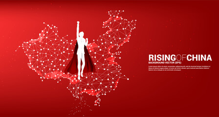 Poster - Silhouette of businessman flying with China map from Polygon dot connect line. Concept for fast grow of china digital economy.