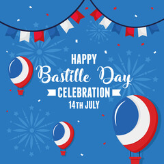 Poster - Happy bastille day hot air balloons