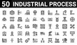 50 icon pack of industrial process web icons. filled glyph icons such as crane,productivity,plan,press machine,pipe,coal,warehouse,microchip. vector illustration