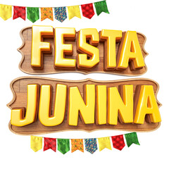 Poster - FESTA JUNINA, TEXTO 3D, PLACA EM MADEIRA , BANDEIROLAS, ARTE FESTIVA, SÃO JOÃO, ARRAIÁ SELO 