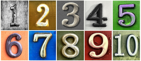 Old metallic adress numbers 1 - 10