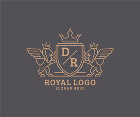 Initial DR Letter Lion Royal Luxury Heraldic,Crest Logo template in vector art for Restaurant, Royalty, Boutique, Cafe, Hotel, Heraldic, Jewelry, Fashion and other vector illustration.