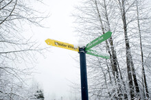 Whistler Sign Post After A Light Snowfall.  Whistler BC, Canada.