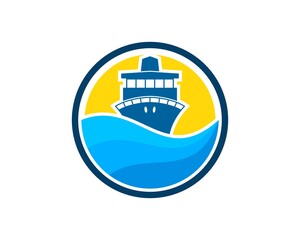 Sticker - Circle shape with abstract wave and cruise ship inside