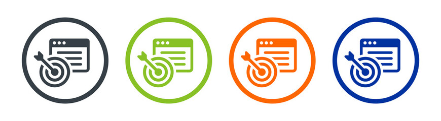 Poster - Target bullseye with arrow on website icon vector illustration. Online marketing, target strategy. 