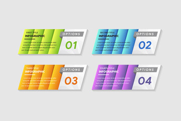Poster - Four diagonal colorful stripes or ribbons with linear and place for text inside. Concept of comparison of 4 business options. Infographic design template. Vector illustration for presentation.