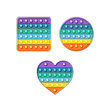 Silicone toys Pop it set in cartoon style. In the shape of a heart, circle, square. Vector illustration