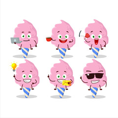 Sticker - Cotton candy strawberry cartoon character with various types of business emoticons