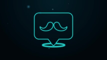 Canvas Print - Glowing neon line Mustache icon isolated on black background. Barbershop symbol. Facial hair style. 4K Video motion graphic animation