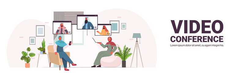 Poster - businesspeople chatting with mix race colleagues during video call business people having online con