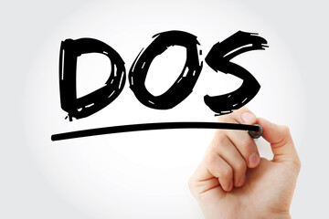 Aufkleber - dos - disk operating system acronym with marker, technology concept background